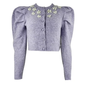 Knit Cardigan With Pearl Flowers